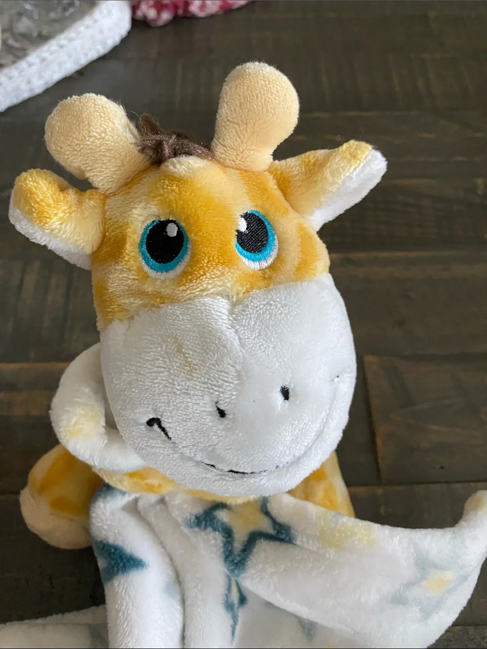 Little Beginnings Giraffe Star-Print Security Blanket for Kids - White & Yellow